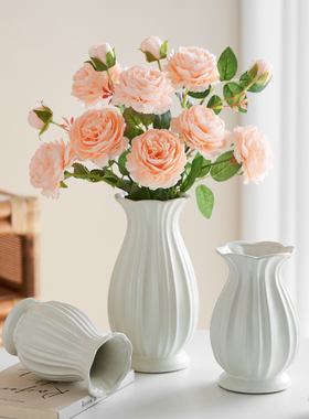 法式轻奢复古g陶瓷花瓶摆件白色高级感水养插花客厅餐桌装饰品花