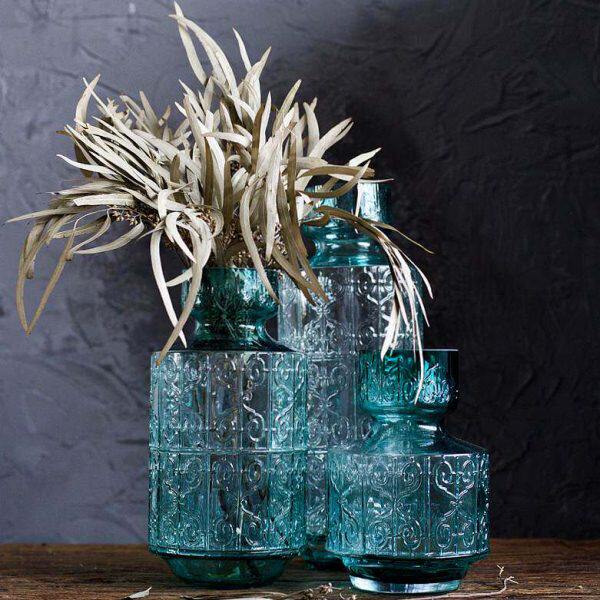 JK慕空间 北欧现代出口浮雕桌面装饰花瓶 水培插花雕花加厚玻璃瓶