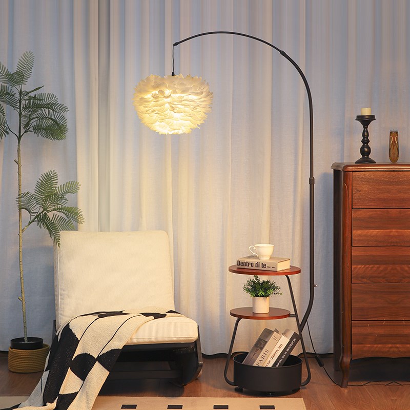 羽毛钓鱼灯落地灯客厅卧室沙发旁边几法J式中古公主风氛围床头台