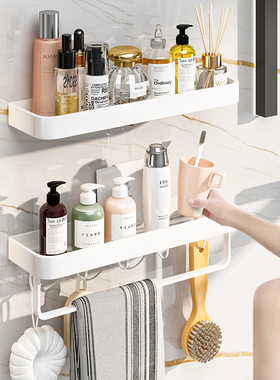 白色免打孔浴室置物架壁挂式厕所洗漱台收纳墙P上卫生洗手间太空