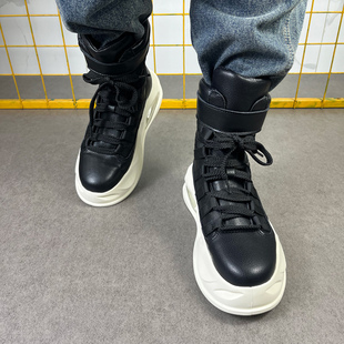 男士黑色高帮鞋秋季男款皮靴高筒个性H百搭板鞋子韩版街头潮流男