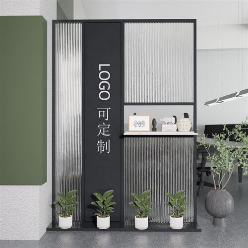 现代屏风铁艺办公室内隔断挡板商用前F台背景假墙玻璃客厅公司玄