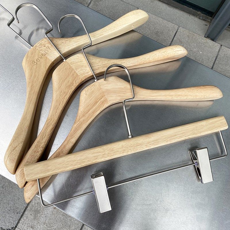 ins防滑大衣油漆上漆清漆男女浅色衣架植绒橡木原木色服装店韩版