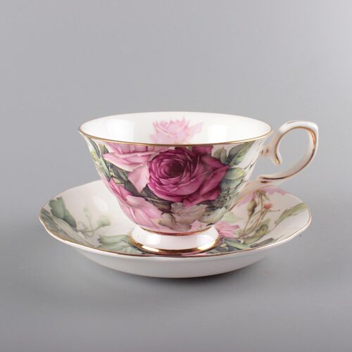 英式金边咖啡杯碟陶瓷骨瓷花茶套装C红茶杯糖果色定制LOGO送礼包