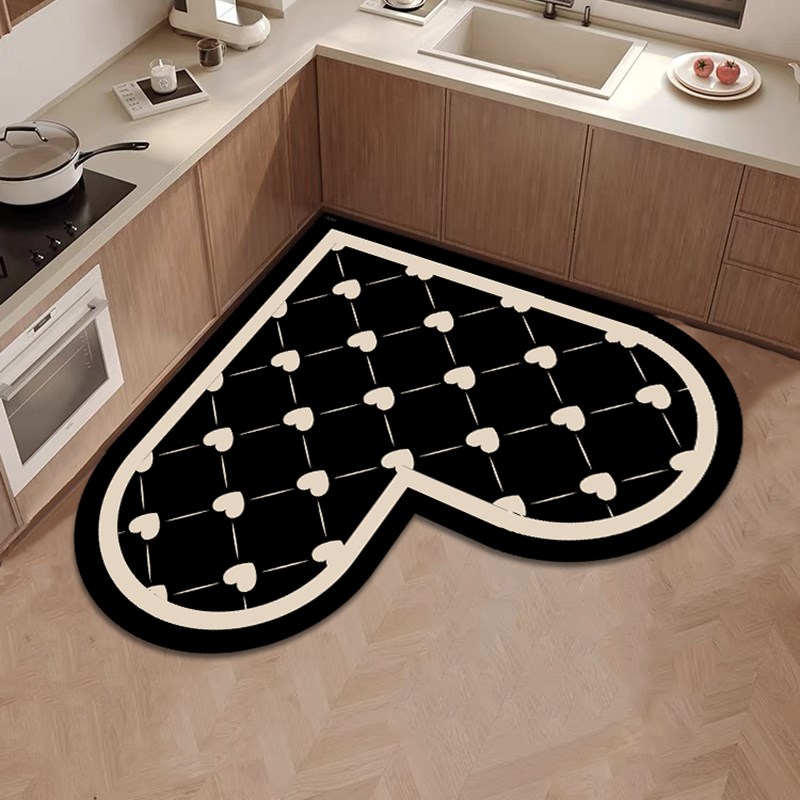 心形厨房地垫吸水皮革脚垫可擦免清洗垫子防滑防油专用地毯