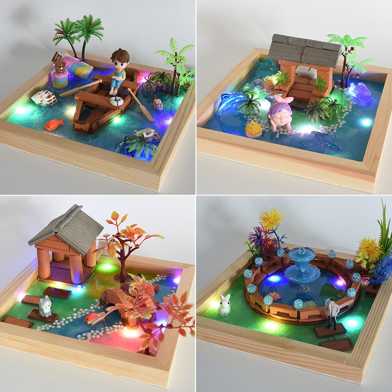 儿童diy立体手工微景观相框画材料包沙盘真砖造景小屋滴胶微景观