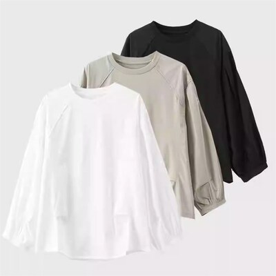 2936秋季新款显n瘦百搭时尚袖口遮肉设计款泡泡袖拼接衬衫