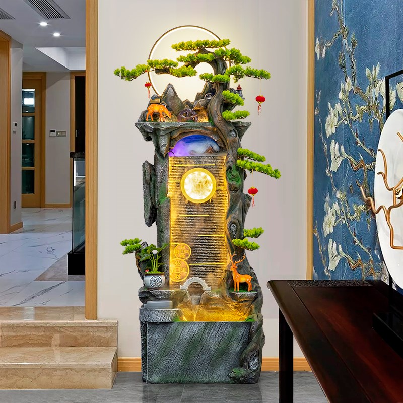 室内客厅景观流水墙招财落地水幕墙屏风假山喷泉循环水流水摆件