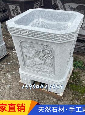 仿古石槽石雕鱼缸k花盆青石做旧养鱼池中式庭院园林半圆形石缸石