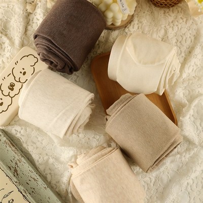 日系奶白加绒连裤袜秋冬季竖条纹加厚款打底袜裤女燕麦色显瘦踩脚