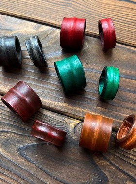 原创复古手工牛皮戒指时尚男女手指套真皮K情侣对戒宽指环潮流首