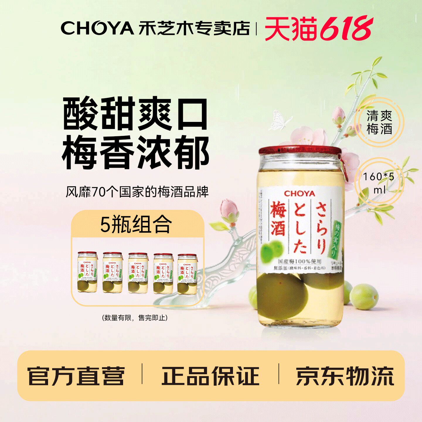 【口感清爽】CHOYA蝶矢清爽梅酒160ml日本进口低度微醺女士果酒