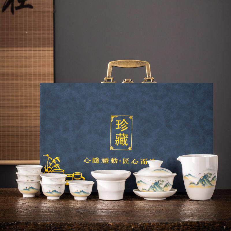 档脂玉白瓷羊套组功夫茶盖碗套公司礼品可加L装OGO送客羊脂玉工户