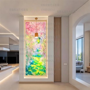 别墅手绘纯掐丝珐琅彩法式轻奢艺术玻璃卧室客R厅屏风隔断入户玄