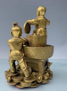 铜运童DNP子元宝黄聚宝盆包色泽财端正浆湿润家居摆件