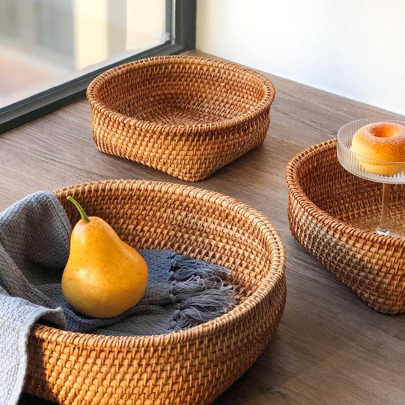 藤编收纳家用水ZGD果篮馒头包筐子蔬菜馍筐收纳面篮零食野餐篮编
