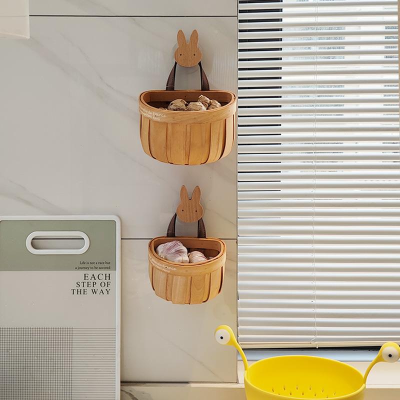 姜蒜收纳篮手工编制片日杉木篮厨房收BOP纳式置物筐鸡蛋篮挂篮