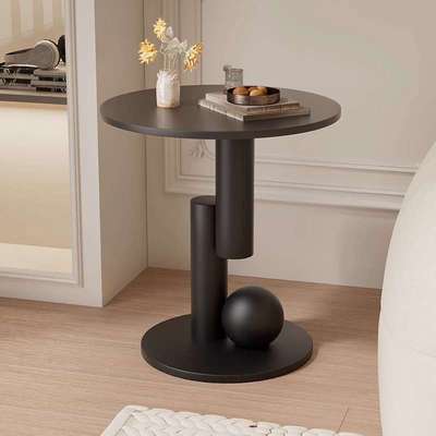 现代简约客厅阳台边几茶桌小户型酒店民宿小圆桌奶油风岩板茶几