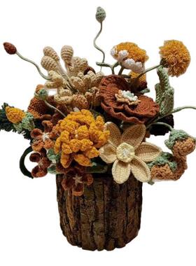 复古针朵花di景其他吸y材料包编织钩针花栽花盆织成品教师节