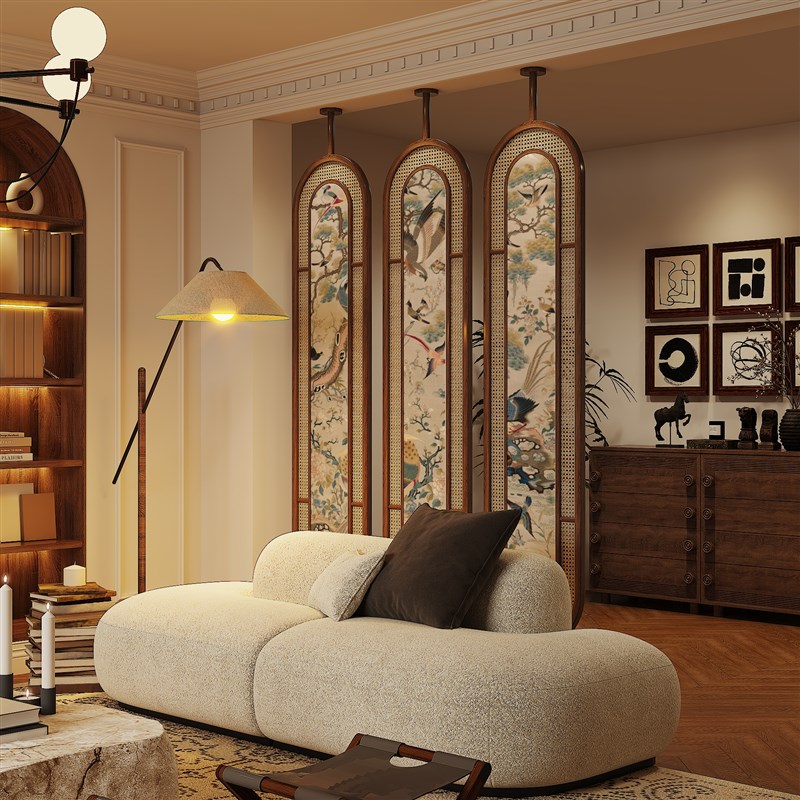 法式中古风旋转屏风隔断实木入户客厅家用L酒店餐厅隔断墙玄关花