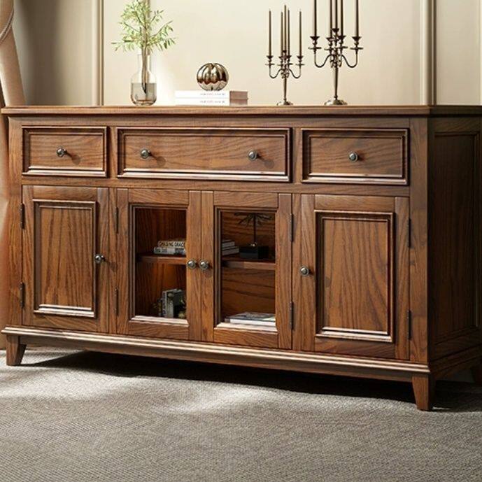 进口白蜡木全实木美式乡村餐边柜实木餐厅柜碗柜储物多用柜