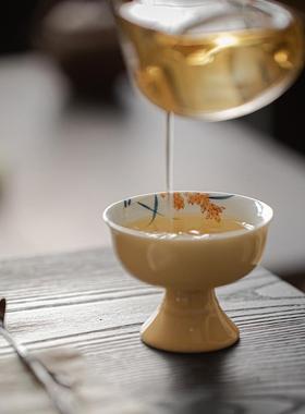 明知山志BIF茶杏黄手绘麦穗主人杯具瓷功夫陶高足品茗杯开业礼品