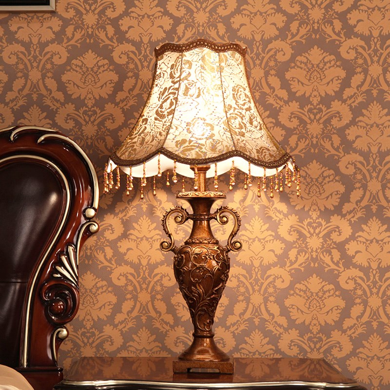 欧式台灯客厅茶几l装饰灯复古轻奢布艺古典卧室床头柜可调光床头