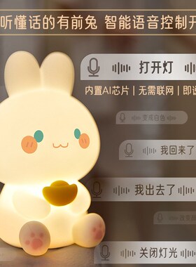 新款有前兔晚安灯硅p胶夜灯充电拍拍语音控制卧室床头卡通伴睡灯