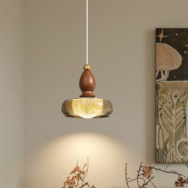 法式中古风卧室床头小吊灯高级感实木复古氛围Q感玄关吧台饭厅吊