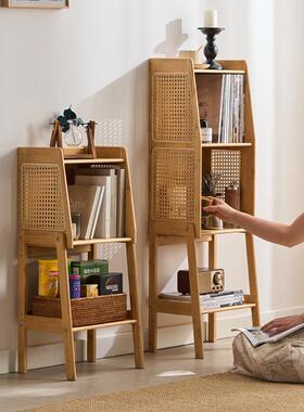小书架地桌置物架藤编柜子储物柜格书旁落收纳书VID柜简易墙边子