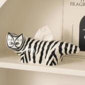 纸创意高颜盒值条纹陶618瓷巾盒现代轻奢抽纸客厅餐巾纸猫盒摆件