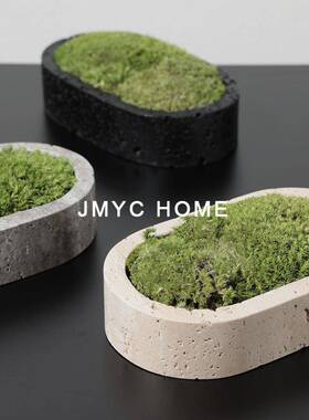 现代极简栽大石苔藓理盆摆件客餐厅桌面56981花器盆栽样板间软厅