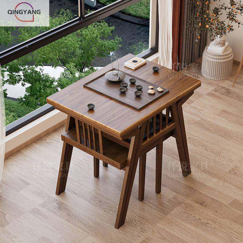 清阳台三套组合休闲KEC网红用家小户洋型实木茶件桌椅组合简约餐