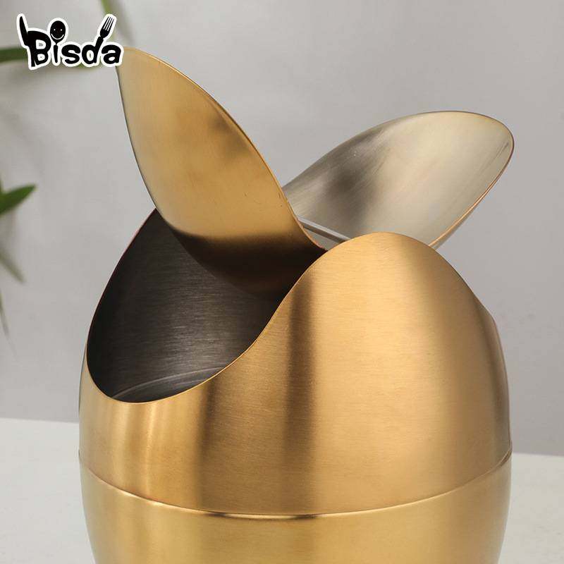 304不锈钢蛋形垃圾收纳桶可爱家用桌面办公桌带盖摇摆收纳盒