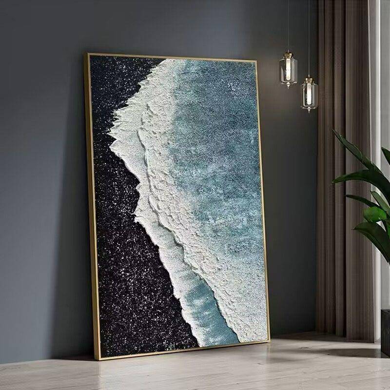 EWA顺丰手绘肌理极店简黑白立手工油画客厅玄关入户装饰画体岩酒