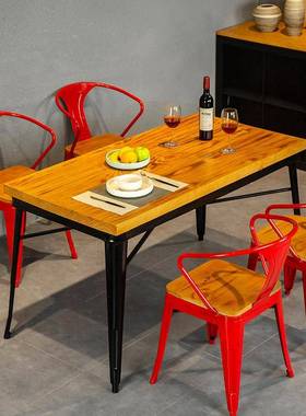 美木式铁艺实餐桌桌工业餐厅酒吧清风吧烧烤餐椅组合53453实木餐