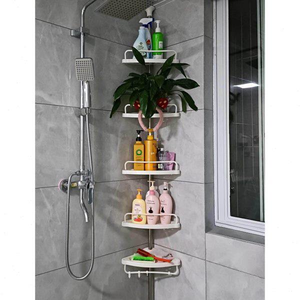 浴室置物架不锈钢伸缩杆顶天立地卫生间厨房三角收纳层架子免打孔