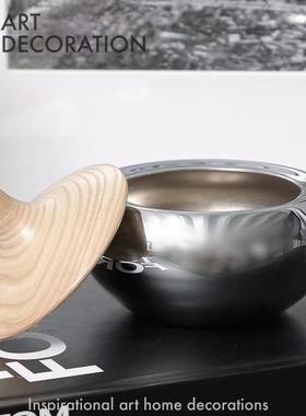 现代茶极简轻橡木盖房CEO不锈钢干果糖果罐样奢板软装桌面几饰品