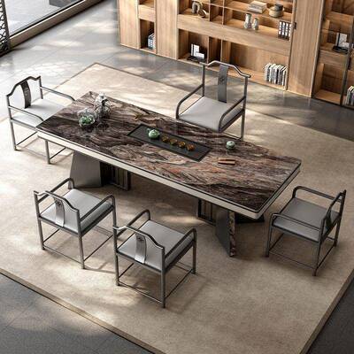 板轻奢风茶桌EUA客阳台茶台桌椅组简约办公室泡茶家岩用一体厅茶