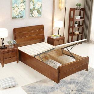 实木人床工厂销原木米直1.2单床1.315气压储物高箱床9YXG0公分厘