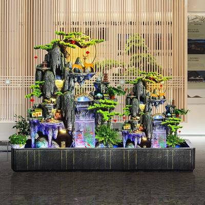 中式IXM流水件山落地鱼池循新环水客厅阳台店铺开业乔假迁喷泉摆