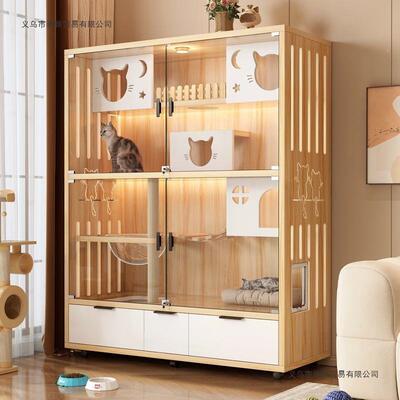 PNV猫实木猫笼子舍宠华物柜抽屉式家用室内猫柜猫屋猫别墅豪其他