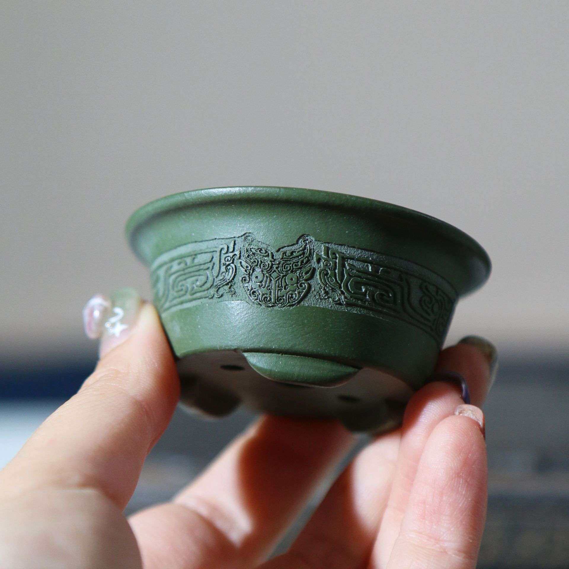 紫砂花盆微型盆景盆拇指盆掌上盆栽盆微盆特小仿古仿青铜器绿泥