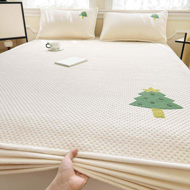 秋冬华格夫毛巾绒绣夹棉床笠加厚罩保juM暖牛奶床榻榻米床垫保护