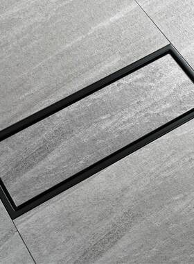 哑防黑色隐形3D0m0m长地漏304不锈钢长方形HIDL130浴室防臭虫地漏