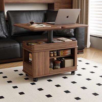 #升降茶几可移动风黑胡古桃实客木折叠边几茶车多升降折叠功能厅