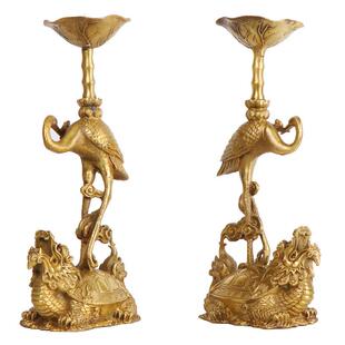 龟鹤烛台杨铜烛记龟鹤台仙鹤摆件铜供台龟鹤烛台