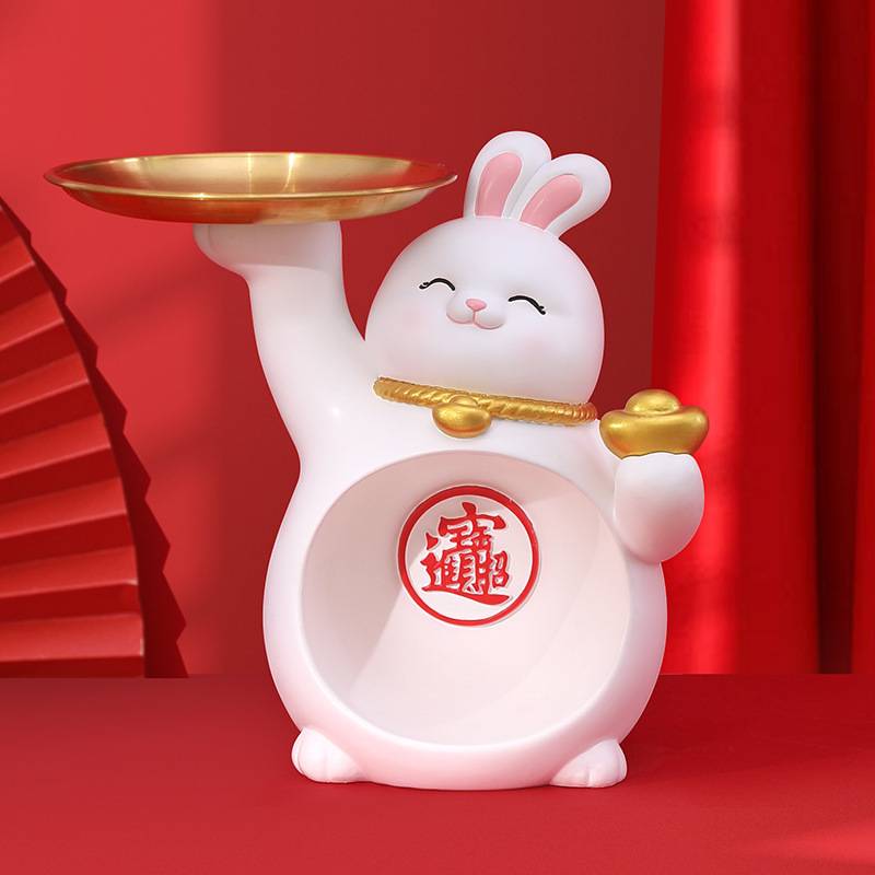 喜兔玄关钥匙收纳摆件创意喜庆结婚饰品家居婚房布置高档客厅装饰