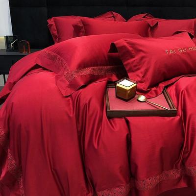 轻奢风S婚庆红镂空全棉四件套100色长绒大TGH96541棉婚房喜被结婚