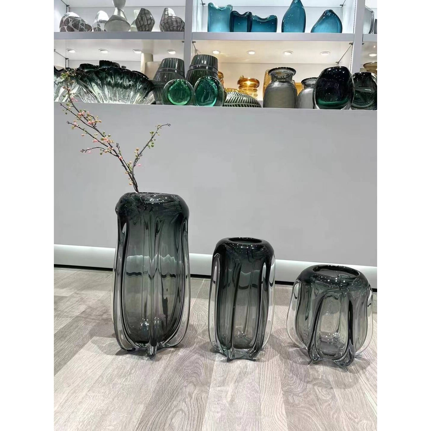 琉璃花瓶创意简约现代轻奢样板房客厅餐桌插干花玻璃软装饰品摆件